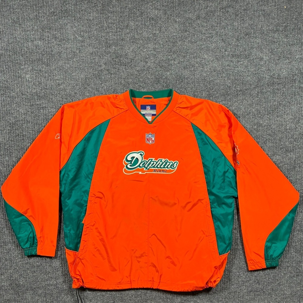 Vintage Reebok Miami Dolphins Windbreaker Jacket XL NFL On‎ Field Orange